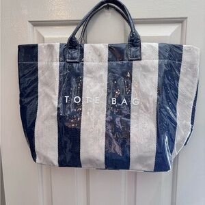 Striped Navy and White Tote Bag